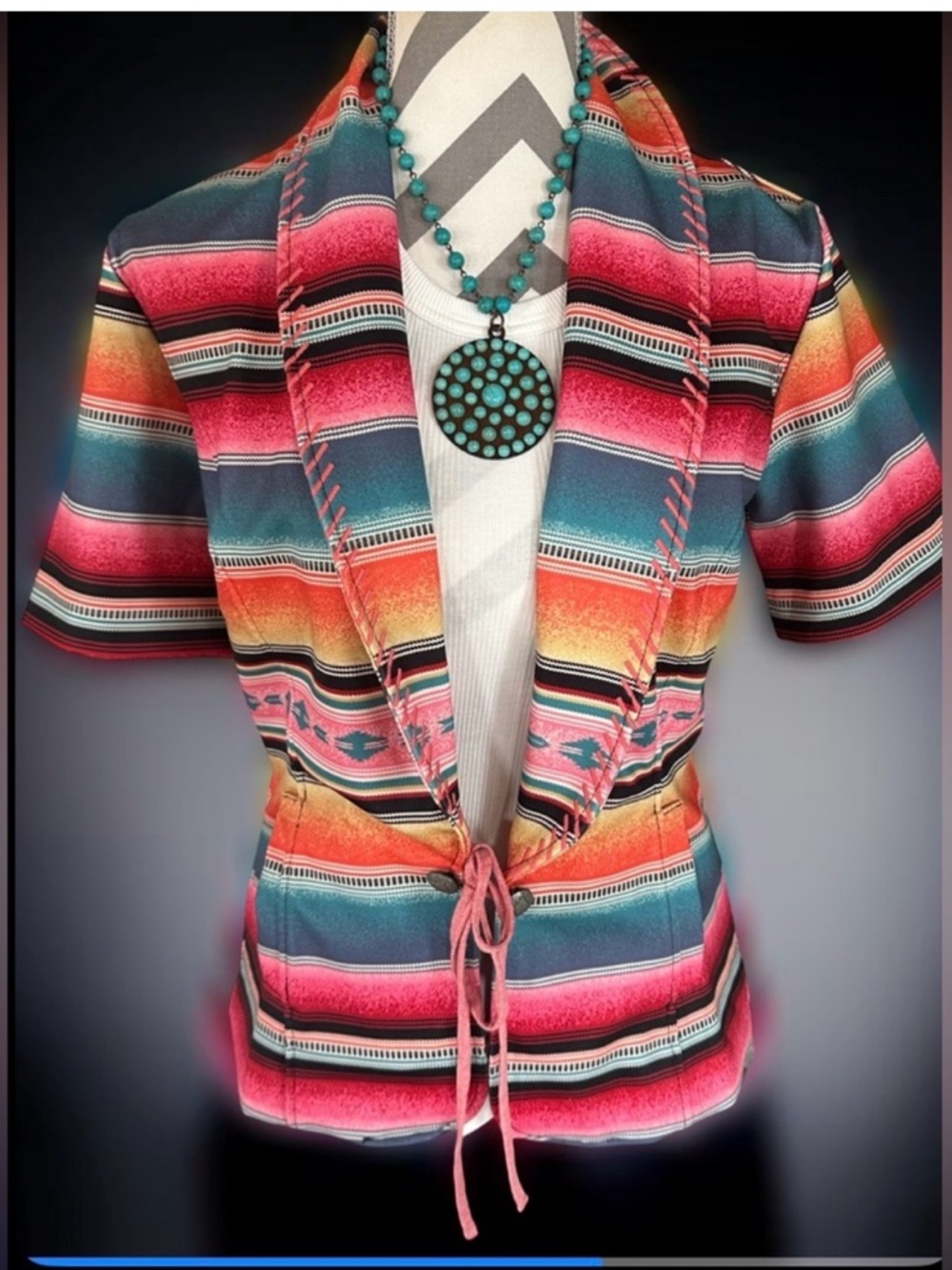 Double D Ranch "Spoils Linnville" jacket in a vibrant western serape RTL $594 S